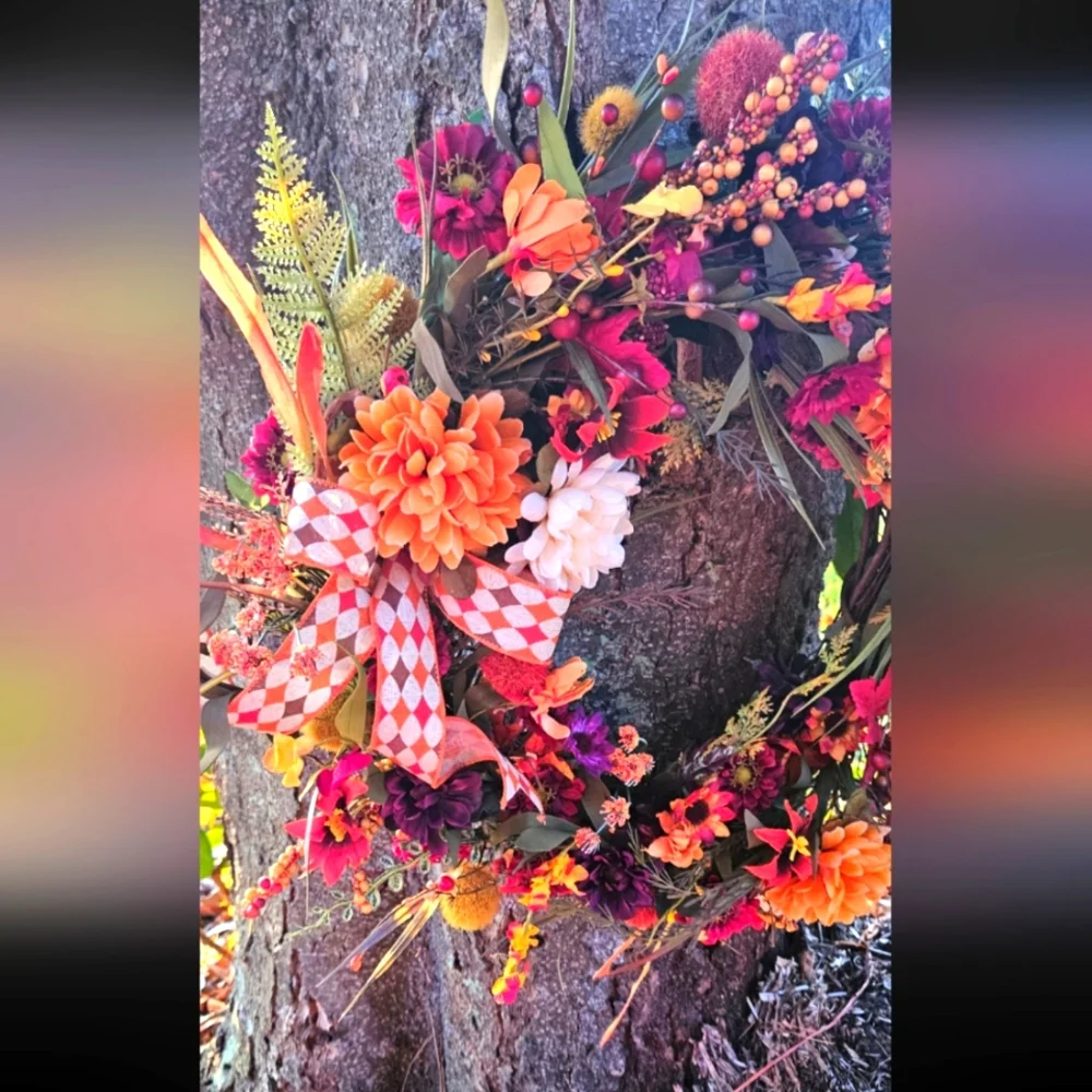 Fall/Autumn Faux Floral Grapevine Wreath - Picture 4 of 10